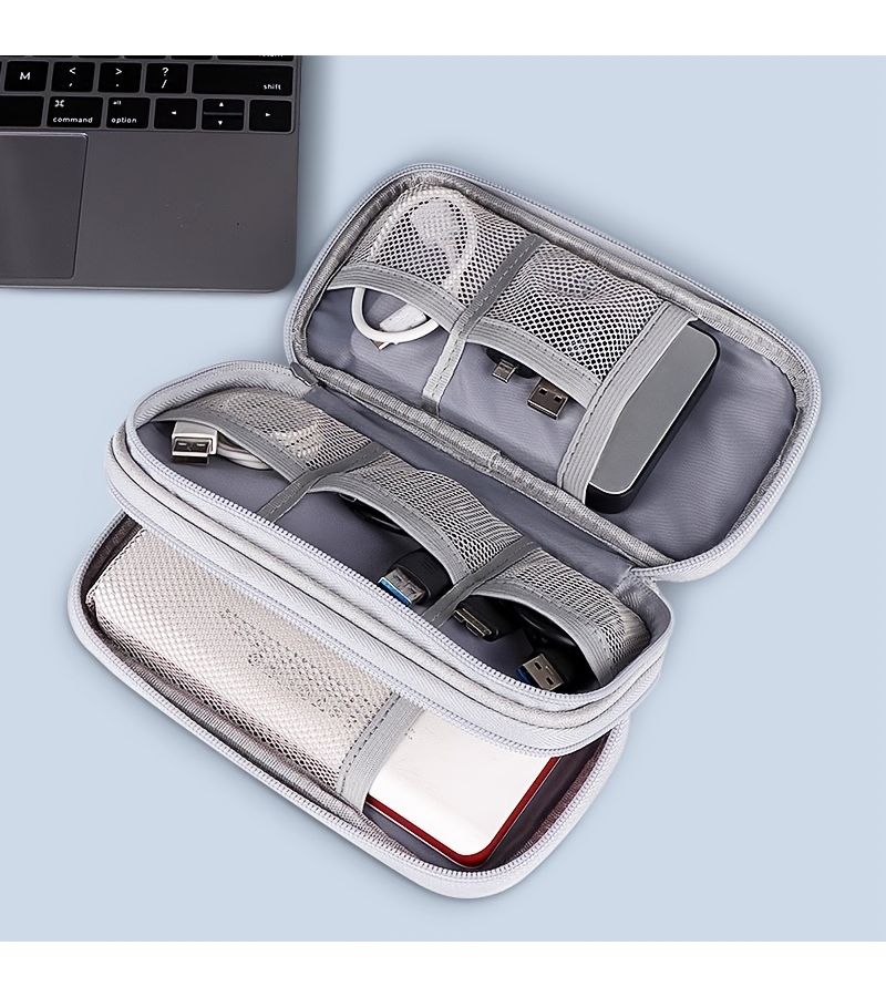 Double Layer Gray Multi Layer Data Cable Storage Bag Portable Data Cable Box Charger Power Cable Hard Disk Protective Case Headphone U Disk - Image 2