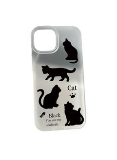 Simple iPhone 11 Series transparent hollow silicone frosted material Black Cat Phone case,specially designed for women and girls
