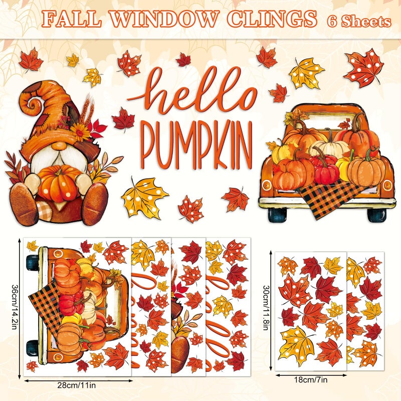 Generic AnyDesign 6 Sheets Fall Window Clings Orange Pumpkin Truck Gnome Reusable Window Decals for Thanksgiving Autumn Harvest Holiday Supplies Glass Home Decor  14.2 x 11inch  - Image 5