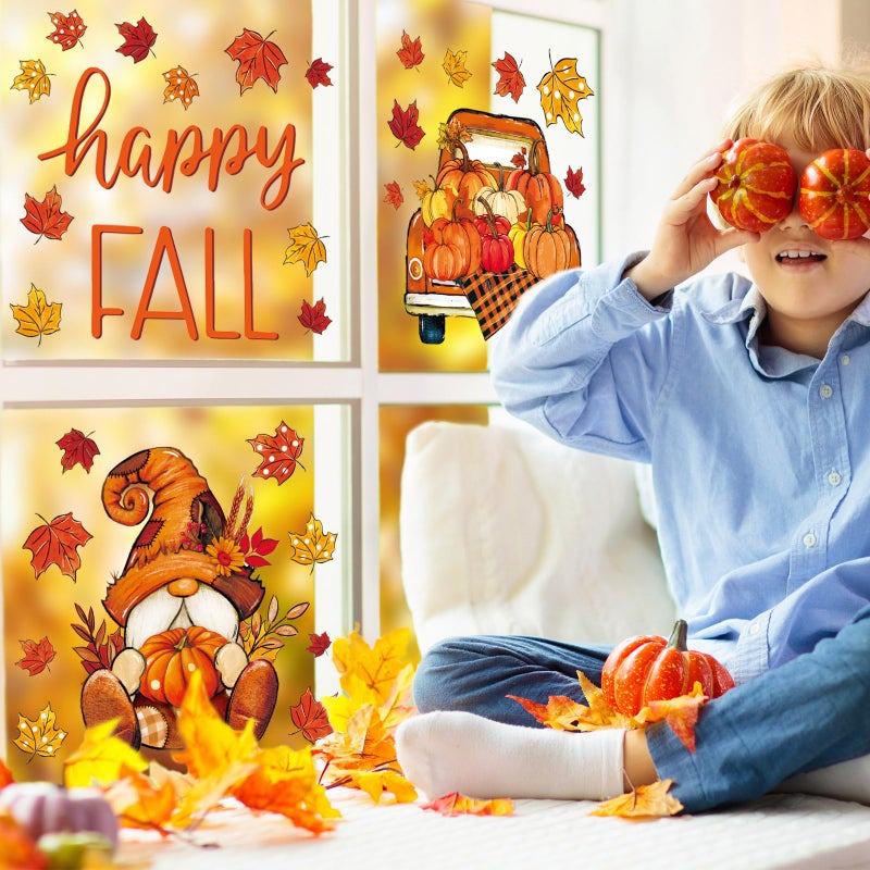 Generic AnyDesign 6 Sheets Fall Window Clings Orange Pumpkin Truck Gnome Reusable Window Decals for Thanksgiving Autumn Harvest Holiday Supplies Glass Home Decor  14.2 x 11inch  - Image 4