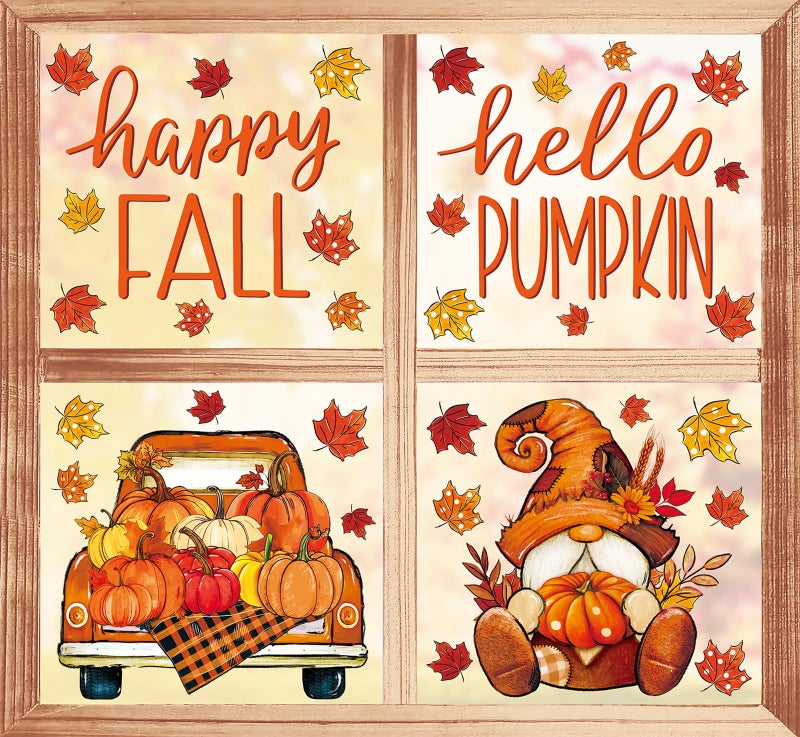 Generic AnyDesign 6 Sheets Fall Window Clings Orange Pumpkin Truck Gnome Reusable Window Decals for Thanksgiving Autumn Harvest Holiday Supplies Glass Home Decor  14.2 x 11inch  - Image 1