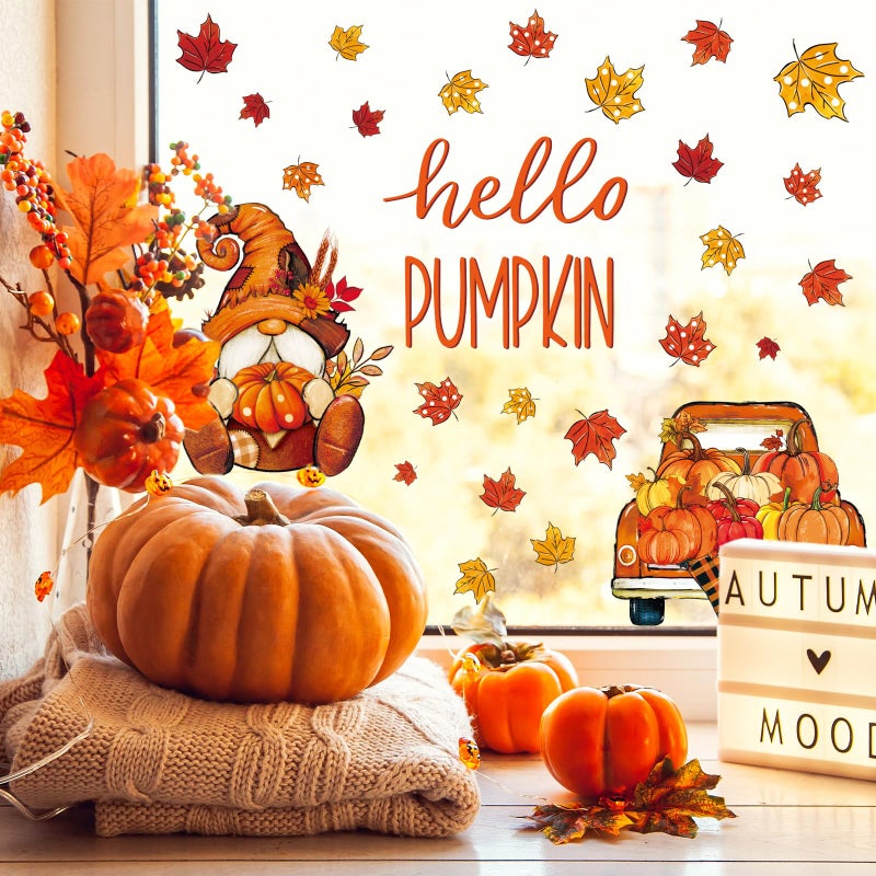 Generic AnyDesign 6 Sheets Fall Window Clings Orange Pumpkin Truck Gnome Reusable Window Decals for Thanksgiving Autumn Harvest Holiday Supplies Glass Home Decor  14.2 x 11inch  - Image 2