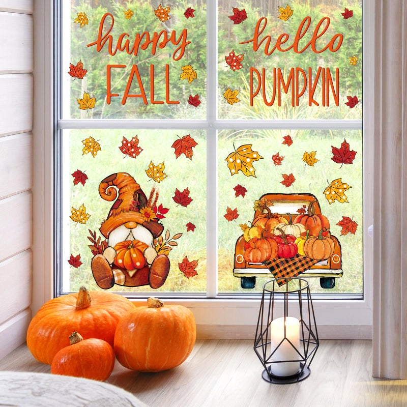 Generic AnyDesign 6 Sheets Fall Window Clings Orange Pumpkin Truck Gnome Reusable Window Decals for Thanksgiving Autumn Harvest Holiday Supplies Glass Home Decor  14.2 x 11inch  - Image 3