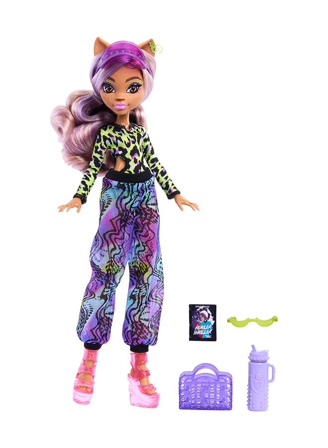 MONSTER HIGH Scare-Adise Island Clawdeen Wolf Doll With Swimsuit, Joggers And Beach Accessories Like Visor, Water Bottle, And Book - Image 1