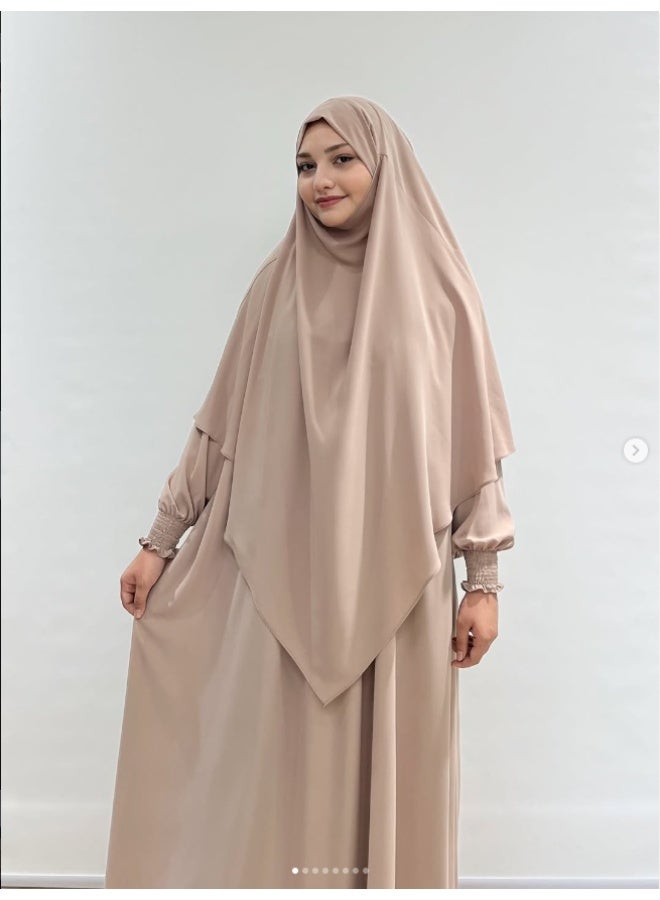 طقم صلاة إسلامي أنيق للنساء المسلمات بمناسبة رمضان والعيد، تصميم فضفاض، عباءة + حجاب، طقم عبادة يومي فضفاض لموسم رمضان والعيد - Image 1