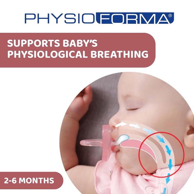 Chicco PhysioForma Soother for Babies (2-6 Months) Pack of 2 | Baby Pacifier with Unique Shape to Support Baby's Breathing | Soft Silicon Material | BPA Free (Pink, Peach) - Image 2