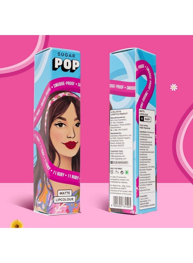 سكر بوب أحمر شفاه غير لامع من SUGAR POP | يدوم حتى 8 ساعات | أحمر شفاه أحمر للنساء | غني بفيتامين E | لا يسبب الجفاف، مقاوم للتلطخ، يدوم طويلاً | 1.6 مل - 11 روبي - Image 2