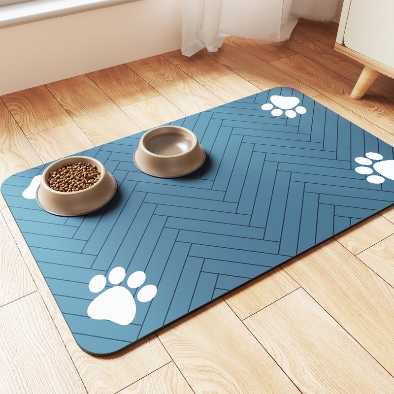 DK177 Pet Feeding Mat-Absorbent Pet Placemat for Food and Water Bowl, with Waterproof Rubber Backing, Quick Dry Water Dispenser Mat for Dog and Cat (20"x12", Blue) - Image 1