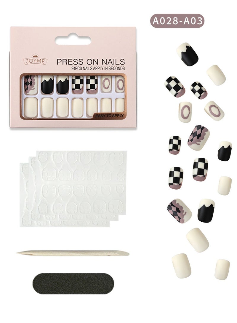 JOYME 24 Pcs Fake Nail Tip Set Nail Stylish Easy to Use Art Design for Salons and DIY with 72 Pcs Nail Adhesive Glue Tapes and Mini Nail File and Manicure Mini Stick for Women - Image 1
