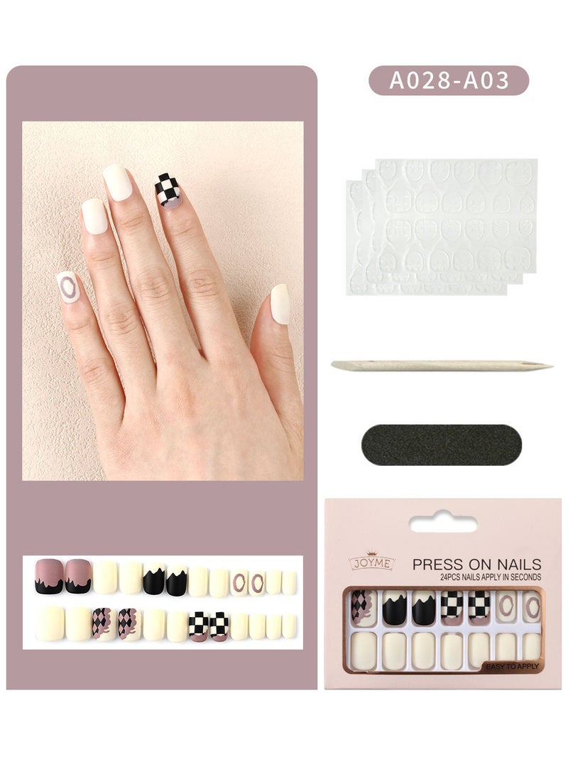 JOYME 24 Pcs Fake Nail Tip Set Nail Stylish Easy to Use Art Design for Salons and DIY with 72 Pcs Nail Adhesive Glue Tapes and Mini Nail File and Manicure Mini Stick for Women - Image 2