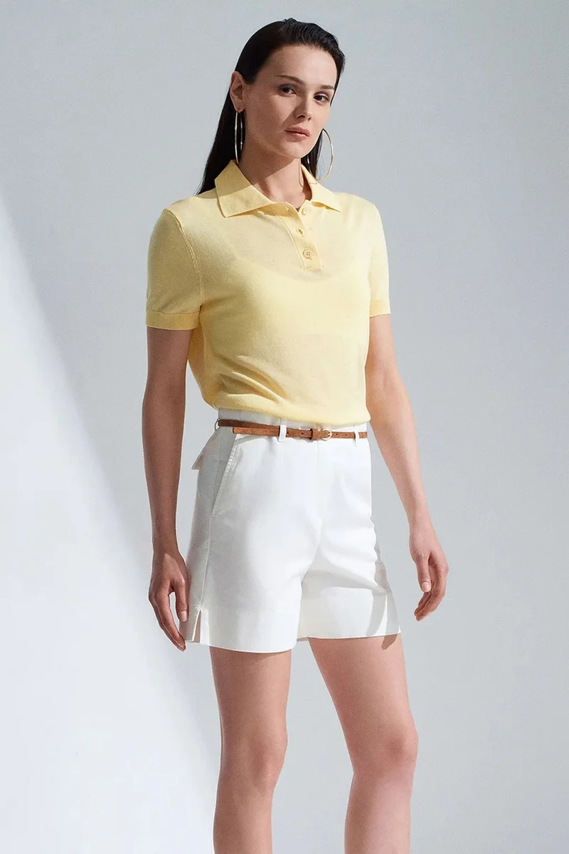Dilvin White DILVIN High-Waist Tailored Poplin Shorts With Belt for Women | Best Price UAE