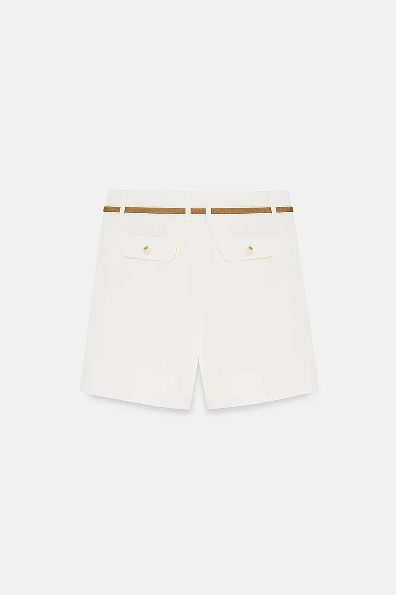Dilvin White DILVIN High-Waist Tailored Poplin Shorts With Belt for Women | Best Price UAE