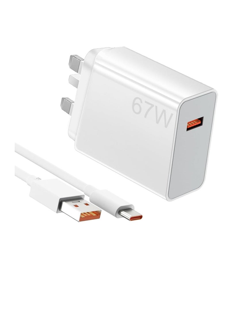 general 67W USB Plug Turbo Charger ,USB Fast Charger Plug with Type C Turbo Charging Cable,USB-C Power Adapter for Redmi Note 14/13/12/11/10 Pro/Mi 15/14 Ultra/14T/14/13T/12X/11T/Pad 7/Pad 6/POCO X6/X5 - Image 1