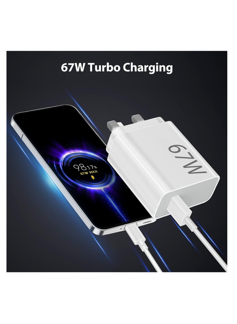 general 67W USB Plug Turbo Charger ,USB Fast Charger Plug with Type C Turbo Charging Cable,USB-C Power Adapter for Redmi Note 14/13/12/11/10 Pro/Mi 15/14 Ultra/14T/14/13T/12X/11T/Pad 7/Pad 6/POCO X6/X5 - Image 3
