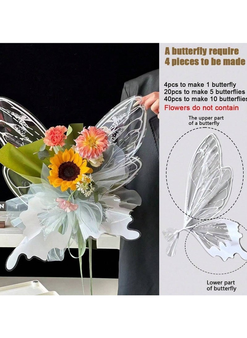 Generic - Bouquet Wrapping Paper with Butterfly Wing Design in White – Set of 4 Sheets. Perfect for creating a full butterfly-shaped bouquet, suitable for presenting flowers as a gift for birthdays, graduations, and all special occasions. Adds a unique and elegant touch to any floral arrangement. - Image 1