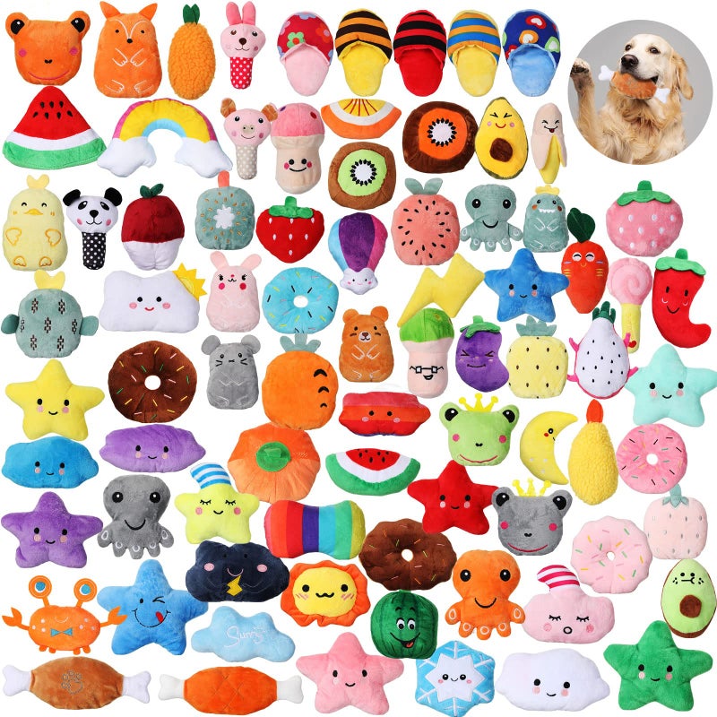 Hungdao 80 Pcs Dog Squeaky Toys Bulk for Small Dog Cute Plush Stuffed Puppy Chew Teething Toys Pet Bundle Easter Gift for Chewing Cleaning Interactive Play - Image 2