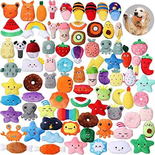 Hungdao 80 Pcs Dog Squeaky Toys Bulk for Small Dog Cute Plush Stuffed Puppy Chew Teething Toys Pet Bundle Easter Gift for Chewing Cleaning Interactive Play - Image 1