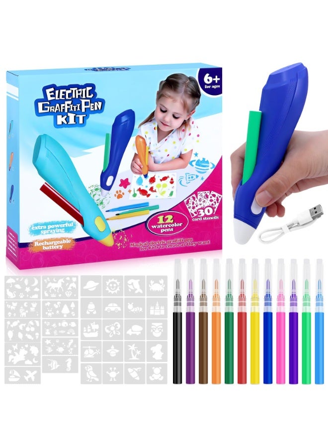 AM ANNA Airbrush Marker Kit for Kids, Rechargeable Airbrush Set with 12 Washable Marker Pen Sets, Spray Painting Templates, Charging Cable | Ideal for Art Development, Creative Fun, and DIY Projects - Image 1