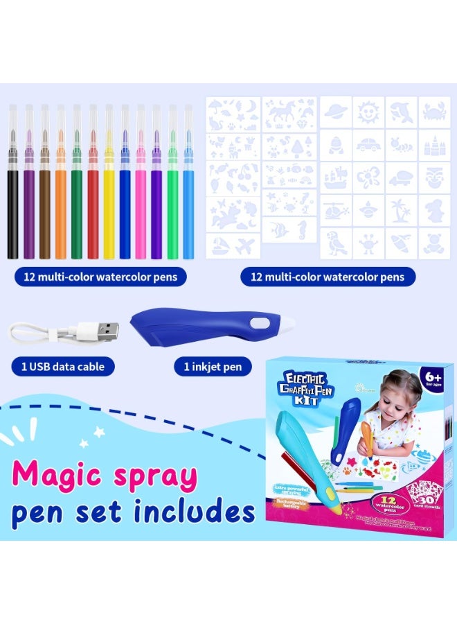 AM ANNA Airbrush Marker Kit for Kids, Rechargeable Airbrush Set with 12 Washable Marker Pen Sets, Spray Painting Templates, Charging Cable | Ideal for Art Development, Creative Fun, and DIY Projects - Image 5