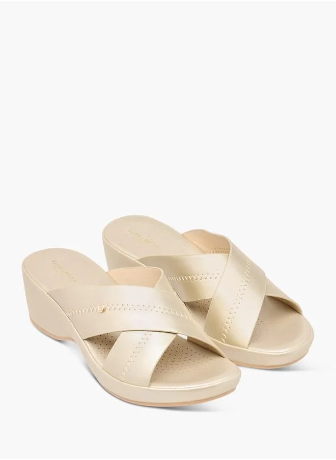 Flora Bella By Shoexpress Women Solid Slip-On Cross Strap Sandals with Block Heels