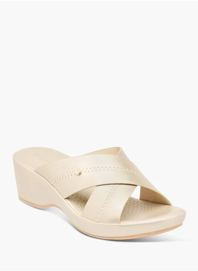 فلورا بيلا من شو إكسبرس Women Solid Slip-On Cross Strap Sandals with Block Heels