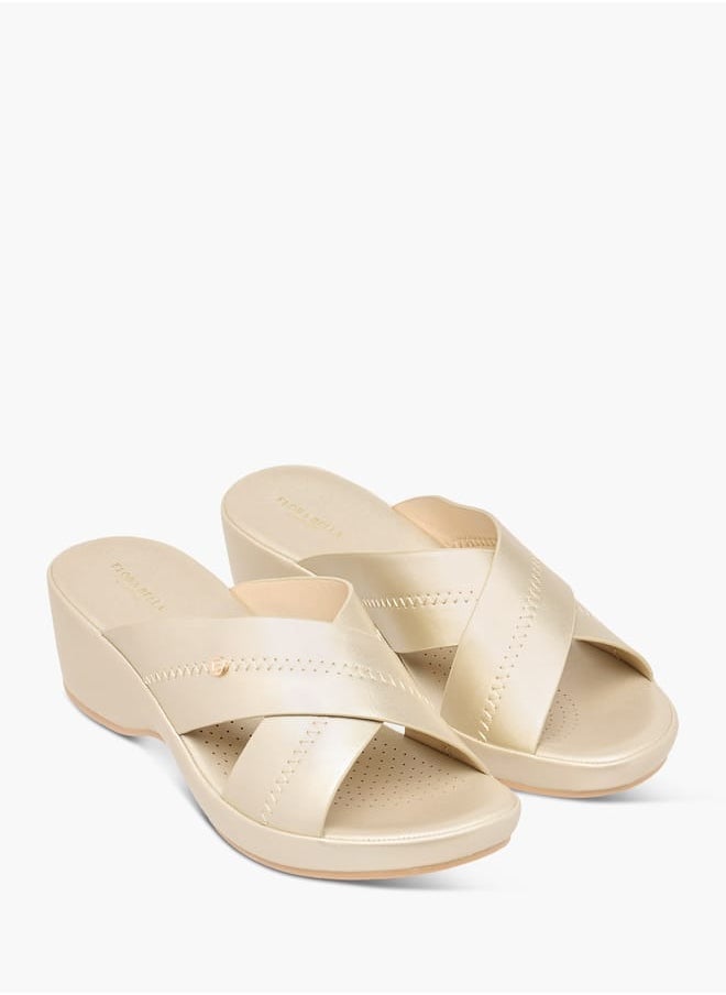 Flora Bella By Shoexpress Women Solid Slip-On Cross Strap Sandals with Block Heels  - Image 2