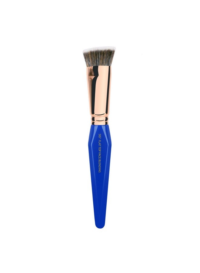 Bdellium Tools Professional Makeup Brush Golden Triangle 987 Flat Top Face Blending With All Vegan And Soft Synthetic Fibers For Buffing Out Makeup (Blue 1Pc)  - Image 1