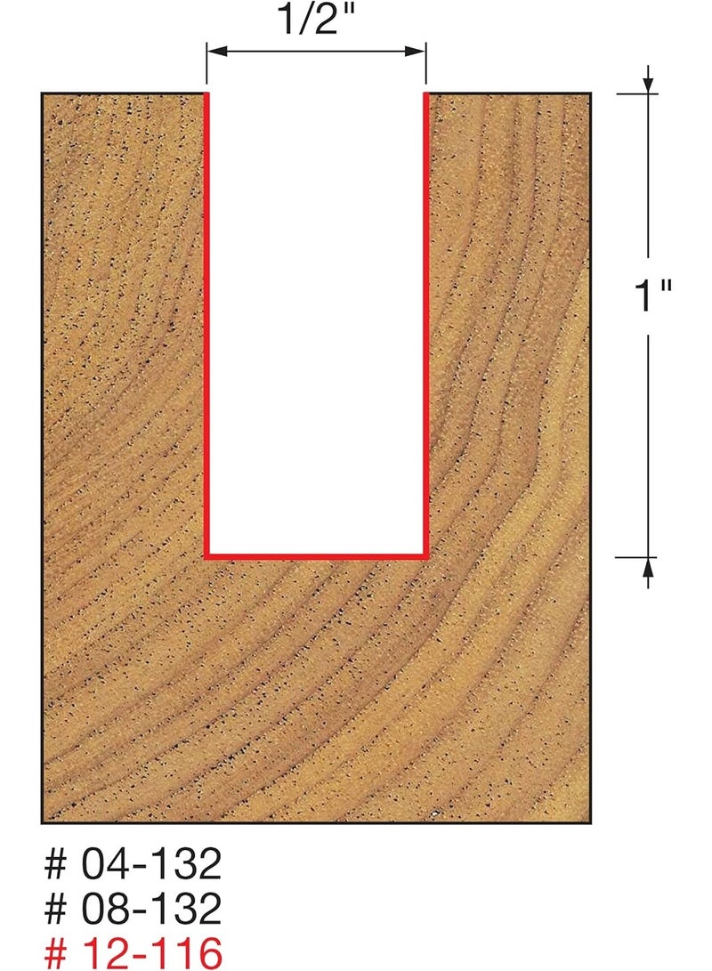 freud Freud Double Flute Straight Bit with Tico Hi-Density Carbide for Maximum Performance - 2 Cutters, 24000 RPM, 1" Height, 1/2" Diameter, 2-1/8" Length, 1/4" Shank - 04-132  - Image 2