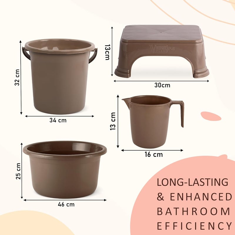 Kuber Industries Kuber Industries Set of 12 Bathroom Combo Set Bathing Set Bathware Set Each 3 Piece TubBucketMug Stool Combo Set for Bathroom Modern Bathroom Accessories Set Brown  - Image 3