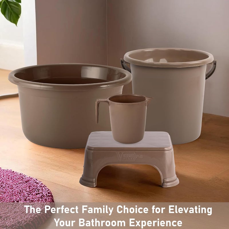 Kuber Industries Kuber Industries Set of 12 Bathroom Combo Set Bathing Set Bathware Set Each 3 Piece TubBucketMug Stool Combo Set for Bathroom Modern Bathroom Accessories Set Brown  - Image 2