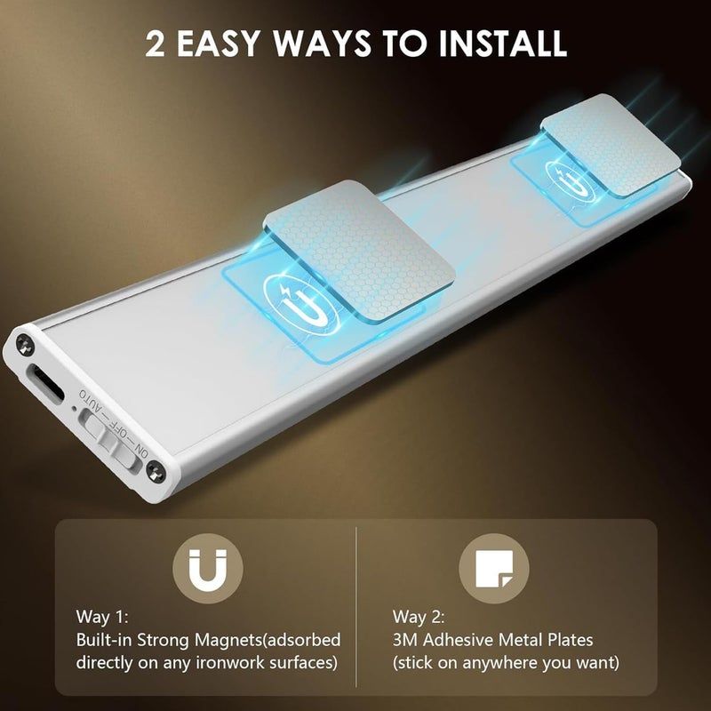 TINKDAS Wireless Cabinet Light Rechargeable Motion Sensor Closet Light with Stepless Dimming Aluminum Alloy Casing Touch Control Magnet Under Counter Light Warm - Image 5