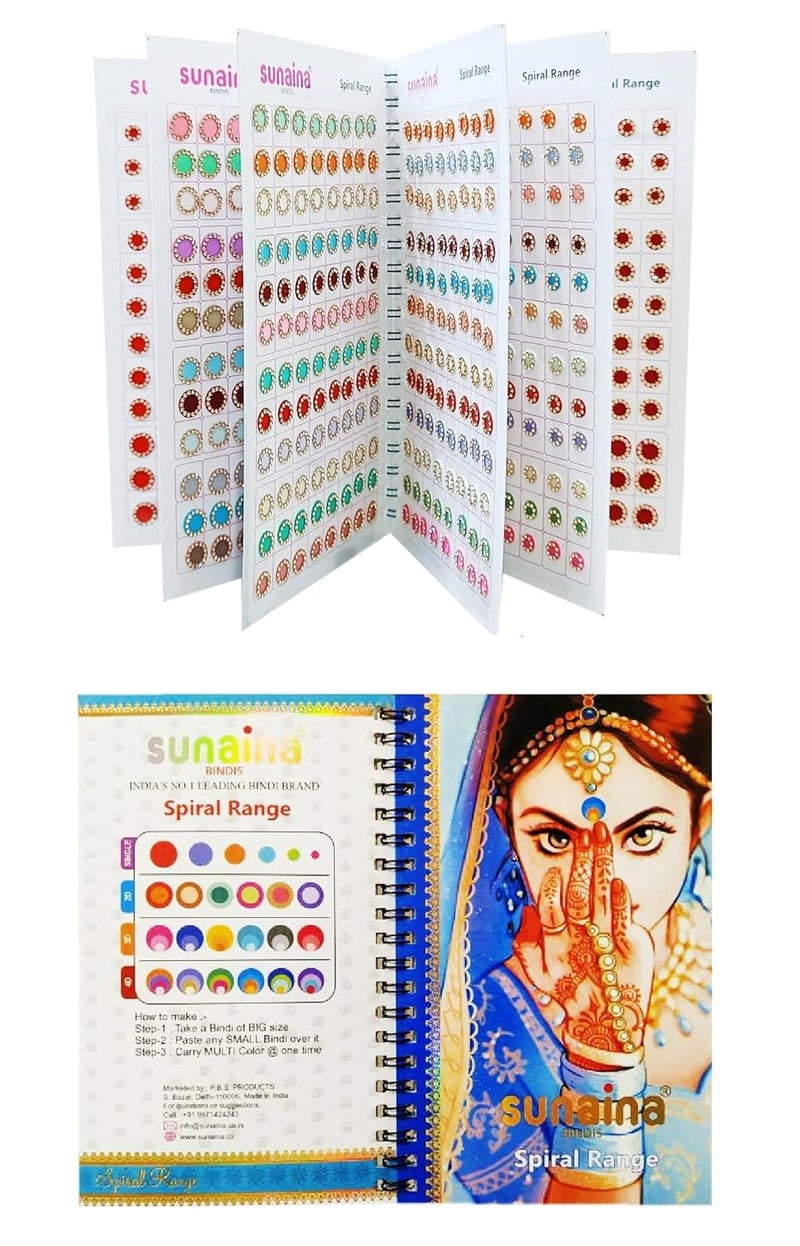 Sunaina Original Spiral Pastel Multicolor Round Bindi StickerMate Forehead Golden Crystal Stone Border Elegant Bindi Book for Women Girls - Image 1
