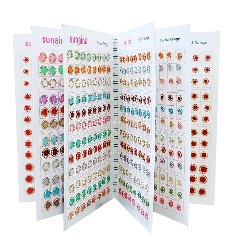 Sunaina Original Spiral Pastel Multicolor Round Bindi StickerMate Forehead Golden Crystal Stone Border Elegant Bindi Book for Women Girls - Image 2