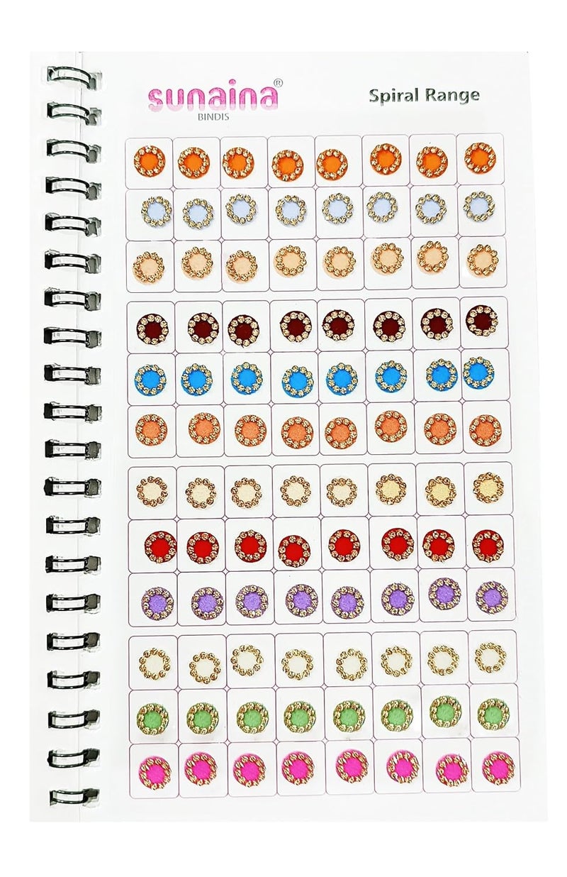 Sunaina Original Spiral Pastel Multicolor Round Bindi StickerMate Forehead Golden Crystal Stone Border Elegant Bindi Book for Women Girls - Image 5