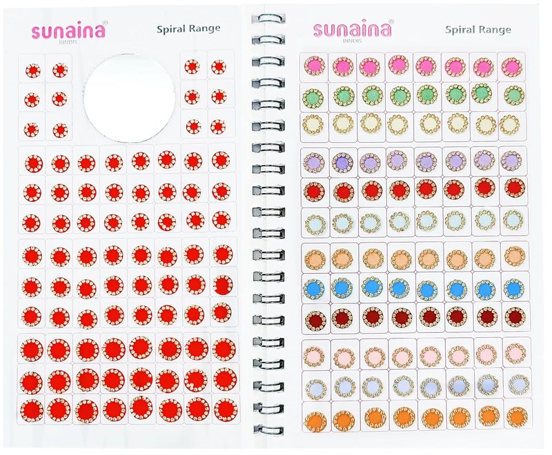 Sunaina Original Spiral Pastel Multicolor Round Bindi StickerMate Forehead Golden Crystal Stone Border Elegant Bindi Book for Women Girls - Image 4