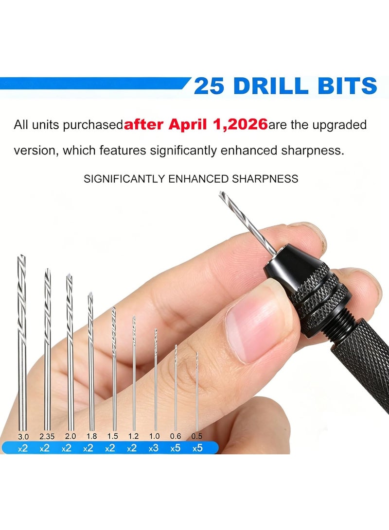 Micro Drill Bit Set, Pin Vise Hand Drill Manual Jewelry w/Micro Drill Bits (0.5mm-2.5mm),Rotary Craft Drill for Jewelry Making, Resin,Wood,Plastic,Miniature,Beads,Clay - Image 2