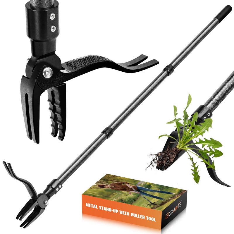 GOXAWEE Metal Stand Up Weed Puller Tool - 45" Garden Weeding Tool with Steel Long Handle & 4-Claw Steel Head - Effortlessly Remove Weeds Without Bending/Kneeling - All Steel Construction - Image 1