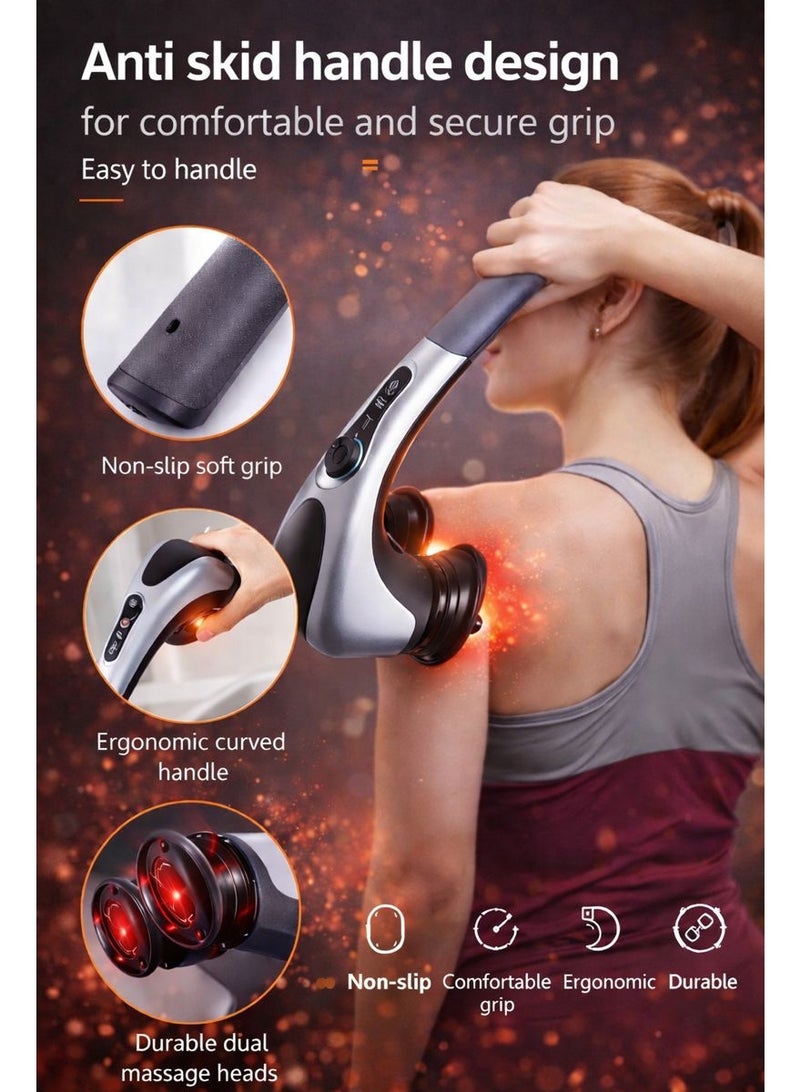 Handheld Double Head Full Body Massager With Heating Vibration Infrared Deep Tissue Massage Electric Dual Percussion For Neck Shoulder Back Arms Leg Foot Calf Muscle Relaxation Hand Tension Pain Relief Heavy Duty Hammer Massager For Physiotherapy - Image 2