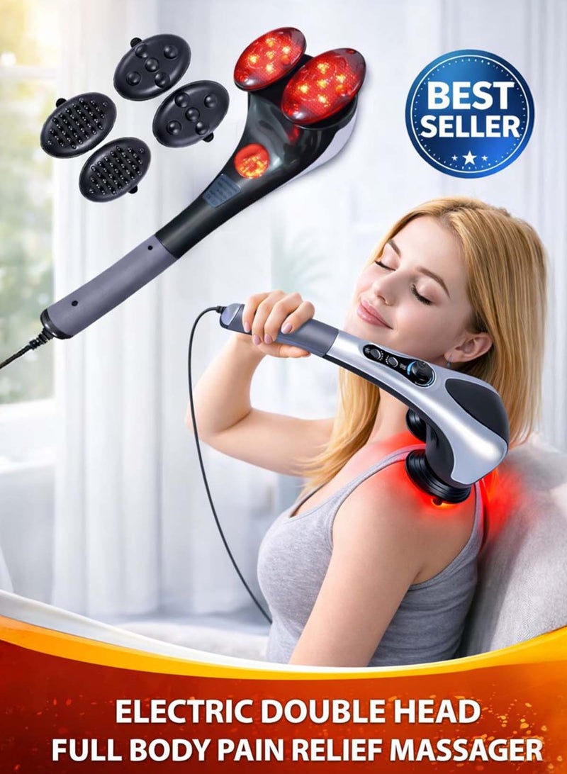 Handheld Double Head Full Body Massager With Heating Vibration Infrared Deep Tissue Massage Electric Dual Percussion For Neck Shoulder Back Arms Leg Foot Calf Muscle Relaxation Hand Tension Pain Relief Heavy Duty Hammer Massager For Physiotherapy - Image 1