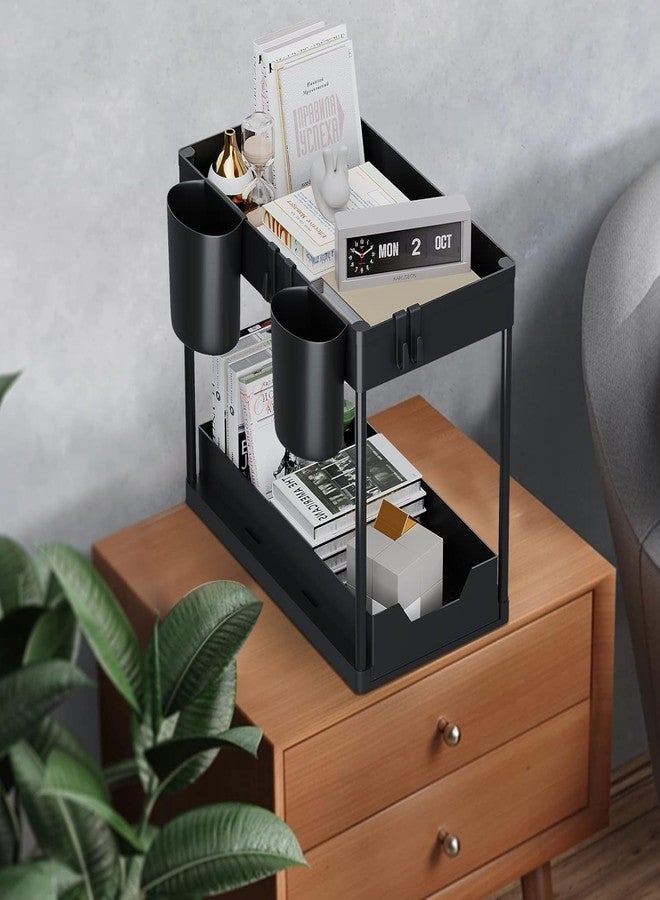 Crega 2-Tier Under Sink Organizer with Sliding Pull-Out Baskets, Bathroom Storage Rack with Hooks & Cup,Cabinet Shelf for Countertops & Cleaning Supplies (Black) - Image 4