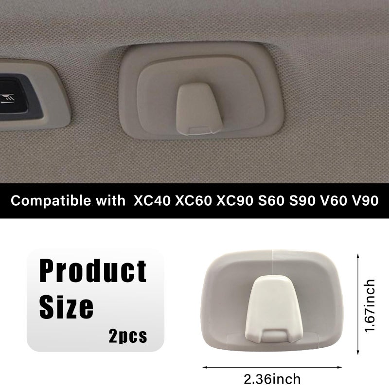 Augeny 1 Pair Car Interior Roof Hooks Plastic Auto Clothes Hanger Hooks Compatible with XC40 XC60 XC90 S60 S90 V60 V90 Car Essentials Hooks for Hanging Clothes Bags Umbrellas Gray - Image 4