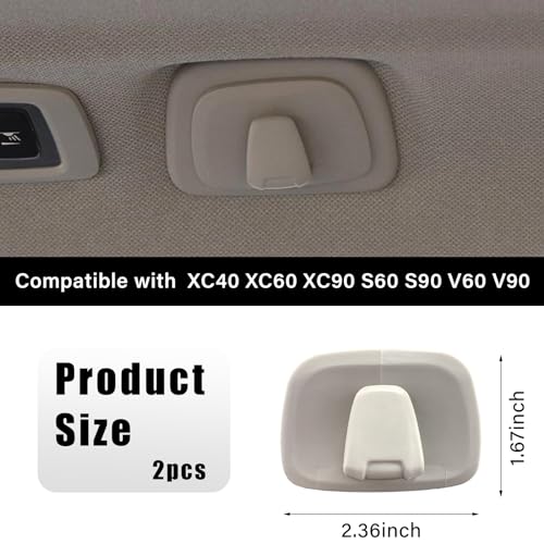 Augeny 1 Pair Car Interior Roof Hooks Plastic Auto Clothes Hanger Hooks Compatible with XC40 XC60 XC90 S60 S90 V60 V90 Car Essentials Hooks for Hanging Clothes Bags Umbrellas Gray - Image 3