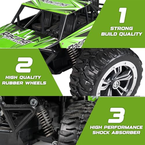 KIPA GAMING Remote Control Car Off-Road Monster Truck, 2.4GHz RC Racing Buggy, USB Rechargeable, Large All-Terrain Wheels (Dirt Tracker - Green) - Image 3