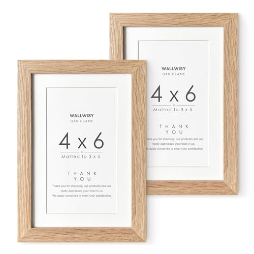 wallwisy 4x6 Picture Frame Solid Oak Wood 4x6 Picture Frames with Mat to 3x5Openning Size is 275x475 Natural Oak 6x4 Frame Set of 2 - Image 1