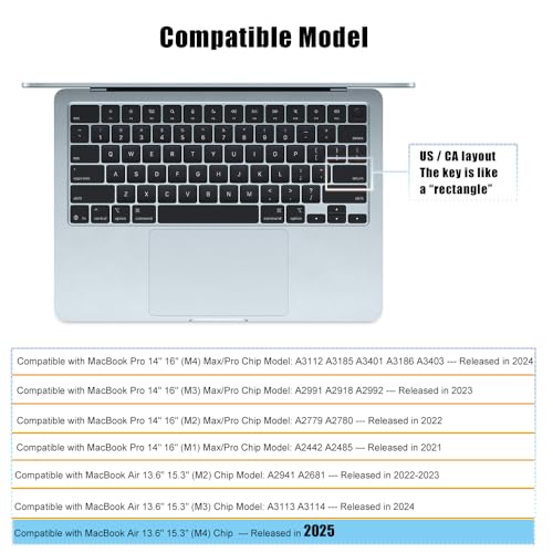 MasiBloom Keyboard Cover Skin for 2025 MacBook Pro 14" (M5) A3434 /16" (M4 - M1) Chip (2024-2021) & Air 15" 13.6" (M4 M3 M2) Chip (2025-2022) TPU Protector Accessories - Image 2