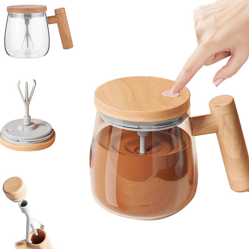 SKYPARKLE Self Stirring Coffee Mugs Coffee Stirring Cup Electric Mixing Cup Borosilicate Coffee Mug with lid for Coffee Milk Protein Powder at Home Office Travel car400 ml1 pcs Battery not Included - Image 1