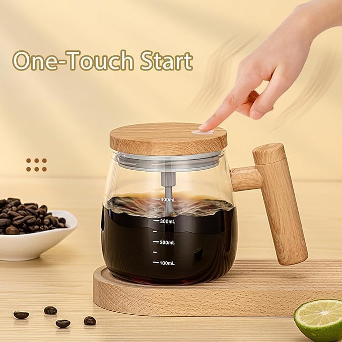SKYPARKLE Self Stirring Coffee Mugs Coffee Stirring Cup Electric Mixing Cup Borosilicate Coffee Mug with lid for Coffee Milk Protein Powder at Home Office Travel car400 ml1 pcs Battery not Included - Image 4