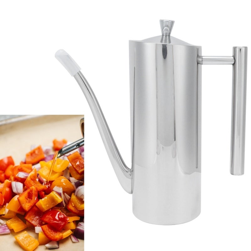 304 Stainless Steel Oil Pot: Mirror-Polished, Comfortable Round Handle - Eagle Beak Spout, Dust-Proof Silicone Plug, Multi-Use Container for Home Kitchen, Milk Tea Shop - Image 3