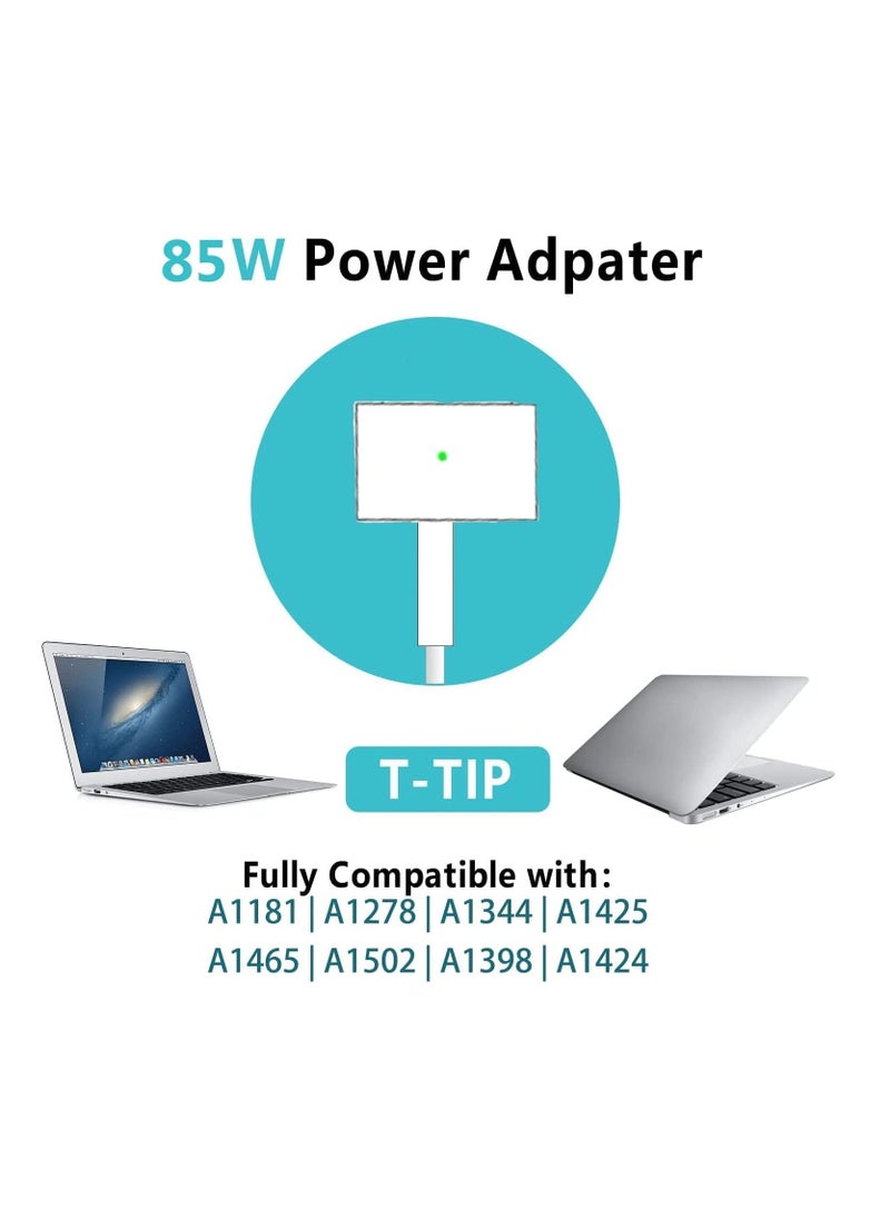 Ntech - NTECH Replacement AC Power Adapter (85W) T-Tip Magnetic Connector For Macbook Pro Compatible Model A1181 / A1278 / A1344 / A1425 / A1465 / A1502 / A1398 / A1424 - White - Image 1