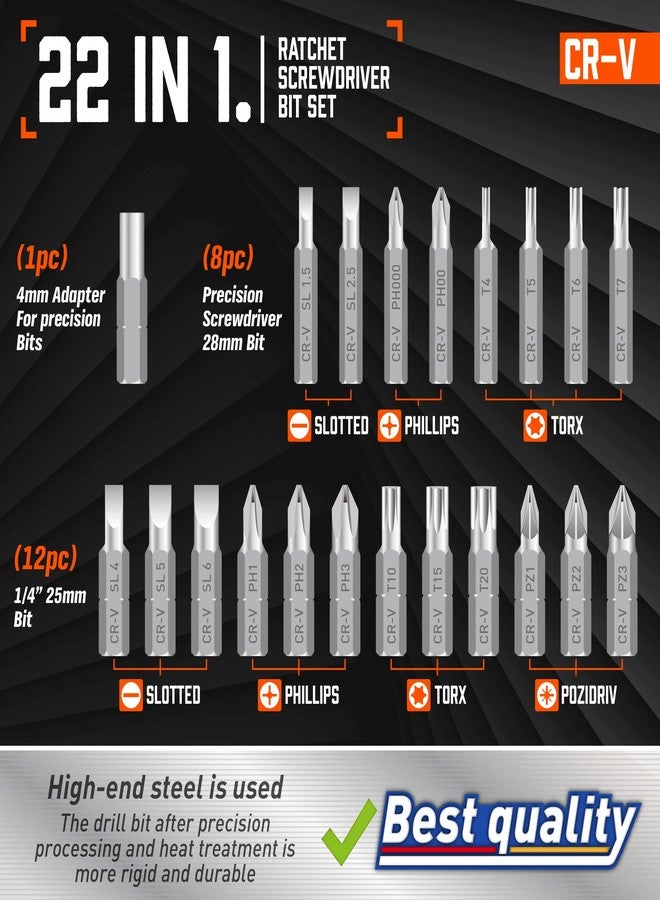 Amartisan 22 in 1 Ratchet Screwdriver Set, Precision Multi-bit Ratchet Screw Drivers, Slotted/Philips/Pozi/Torx - Image 3